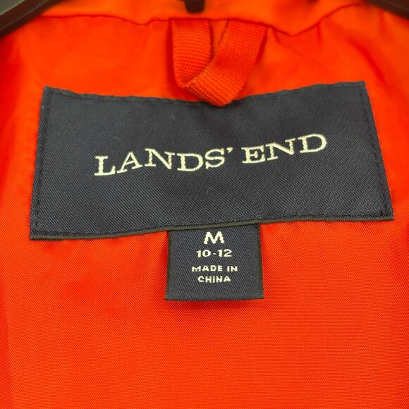 Lands' End Jacket Size M Orange Hooded Nylon Water Resistant Lined Windbreaker - Picture 3 of 13